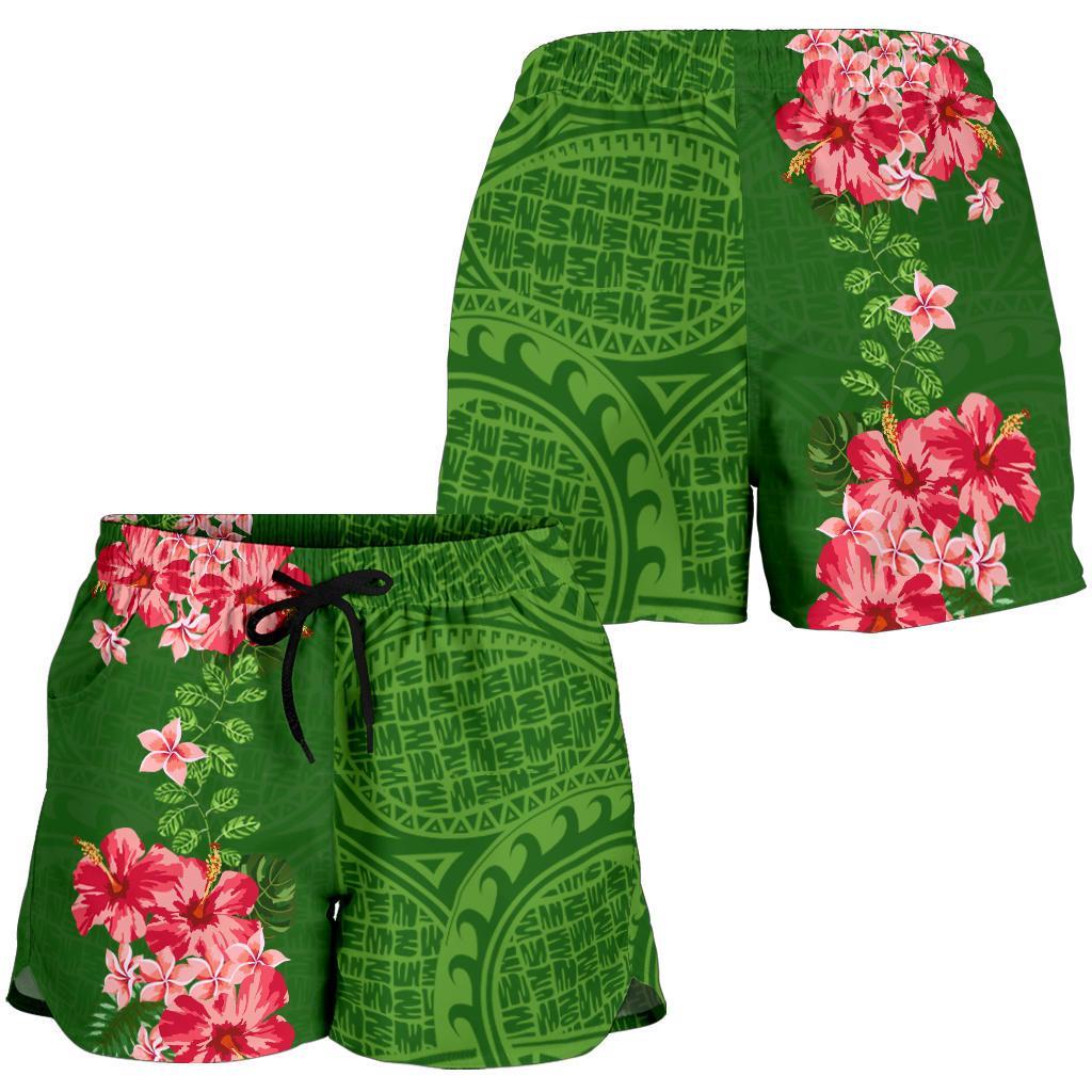 Hawaii Tropical Flower Polynesian Women's Shorts - Curtis Style - Green Women Green - Polynesian Pride