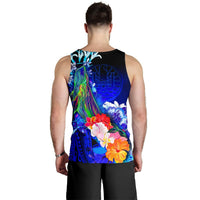 Tahiti Custom Personalised Men's Tank Top - Humpback Whale with Tropical Flowers (Blue) - Polynesian Pride