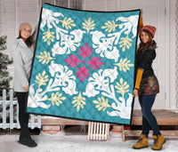 Hawaiian Leaves Tropical Pattern Premium Quilt - Pastel And White - Argu Style - AH - Polynesian Pride