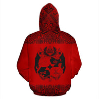 Tonga All Over Zip up Hoodie Polynesian Red and Black - Polynesian Pride