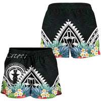 CNMI Women's Shorts - CNMI Coat of Arms & Polynesian Tropical Flowers White - Polynesian Pride