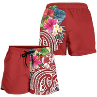 Tonga Polynesian Women's Shorts - Summer Plumeria (Red) - Polynesian Pride