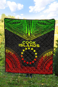 Cook Islands Premium Quilt - Cook Islands Flag Polynesian Chief Reggae Version - Polynesian Pride