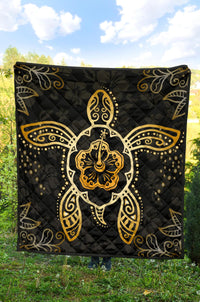 Turtle Hibiscus Yellow Premium Quilt - Polynesian Pride