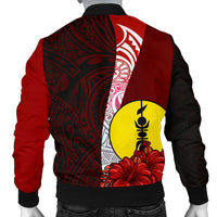 New Caledonia Polynesian Custom Personalised Men's Bomber Jacket - Coat Of Arm With Hibiscus - Polynesian Pride