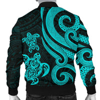 Pohnpei Micronesian Men Bomber Jacket - Turquoise Tentacle Turtle - Polynesian Pride