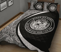 Hawaii Coat Of Arms Polynesian Quilt Bed Set - Circle Style White - Polynesian Pride