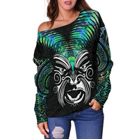 New Zealand Maori Moko Women's Off Shoulder Sweater Paua Shell - Polynesian Pride
