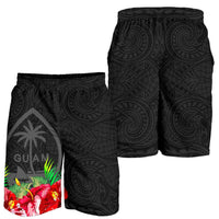 Guam Polynesian Men's Shorts Black Hibiscus - Polynesian Pride