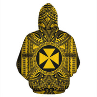 Wallis nd Futuna ll Over Hoodie Wallis nd Futuna Coat of rms Polynesian Gold Black - Polynesian Pride
