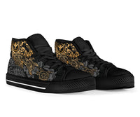 Polynesian Hawaii (Kanaka Maoli) High Top Shoes - Gold Hibiscus Turtle Flowing - Polynesian Pride