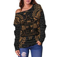 Fiji Polynesian Shoulder Sweater Map Gold - Polynesian Pride