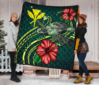 Hawaii Polynesian Premium Quilt - Green Turtle Hibiscus - Polynesian Pride
