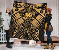Samoa Polynesian Premium Quilt - Samoa Gold Seal with Polynesian Tattoo - Polynesian Pride