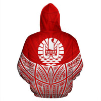 Tahiti Polynesian Zip up Hoodie Red Pride Map and Seal - Polynesian Pride