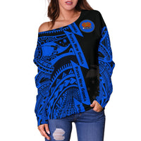 Polynesian Guinea Women's Off Shoulder - Moana Maui Tattoo With Coat Of Arm Guinea Blue - Polynesian Pride