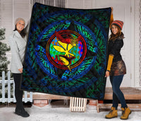 Polynesian Hawaii Premium Quilt - Colorful Turtle Shark - Polynesian Pride