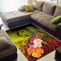Pohnpei Area Rug - Humpback Whale with Tropical Flowers (Yellow) - Polynesian Pride