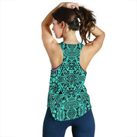 Polynesian Kakau Turtle Turquoise Women's Racerback Tank Top - Polynesian Pride