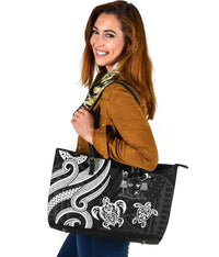 Fiji Polynesian Large Tote Bag - White Tentacle Turtle Crest - Polynesian Pride