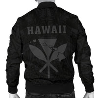 Hawaii Kakau Makau Fish Hook Kanaka Map Men's Bomber Jacket Polynesian - Grey - Polynesian Pride