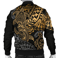Guam Polynesian Bomber Jacket (Men) - Gold Turtle Flowing - Polynesian Pride