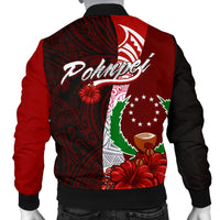 Pohnpei Micronesia Men's Bomber Jacket - Coat Of Arm With Hibiscus - Polynesian Pride