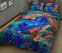 Tahiti Polynesian Quilt Bed Set - Tahiti Flag Turtle Coral Treasure - Polynesian Pride