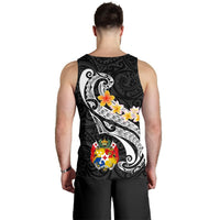 Tonga Men's Tank Top - Tonga Seal Polynesian Patterns Plumeria (Black) - Polynesian Pride