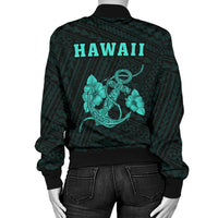 Hawaii Kakau Polynesian Anchor Women's Bomber Jacket - Turquoise - Polynesian Pride