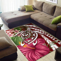 Hawaii Polynesian Turtle Tropical Hibiscus Plumeria Rug - Red - Polynesian Pride