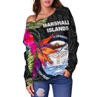 Marshall Islands Women's Off Shoulder Sweater - Hibiscus Polynesian Pattern - Polynesian Pride