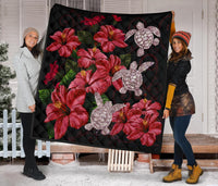 Hawaii Red Hibiscus Turtle Premium Quilt - AH - Ray Style - Polynesian Pride