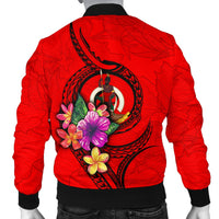 Vanuatu Polynesian Custom Personalised Men's Bomber Jacket - Floral With Seal Red - Polynesian Pride