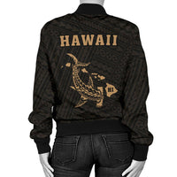 Hawaii Kakau Polynesian Hammerhead Shark Women's Bomber Jacket - Gold - Polynesian Pride