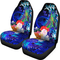 Custom Personalised Yap Car Seat Cover - Humpback Whale with Tropical Flowers (Blue) - Polynesian Pride