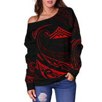 Hawaiian Mauna Kea Polynesian Women's Off Shoulder Sweater - Red - Frida Style - Polynesian Pride