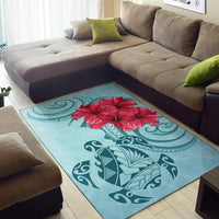 Hawaii Polynesian Turtle Hibiscus Blue Rug - Bless Style - Polynesian Pride