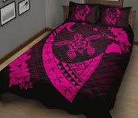 Hawaiian Map Hibiscus Turtle Fish Hook Polynesian Quilt Bedding Set Pink - Polynesian Pride