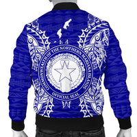 Northern Mariana Islands Polynesian Men's Bomber Jacket Map Blue - Polynesian Pride