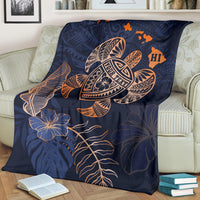 Personalized - Hawaii Kakau Polynesian Turtle Map Premium Blanket - Indigo Premium Blanket - Polynesian Pride