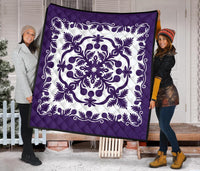 Hawaii Premium Quilt Royal Pattern - Purple And White - Polynesian Pride