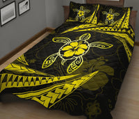 Hawaii Quilt Bed Set - Hibiscus Turtle Tribal Waves Yellow - Polynesian Pride