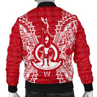 Vanuatu Polynesian Men's Bomber Jacket Map Red White - Polynesian Pride