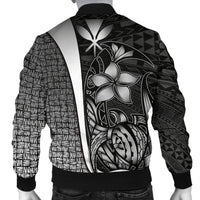 Polynesian Hawaii Men Bomber Jacket White - Turtle with Hook - Polynesian Pride