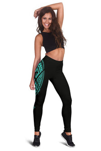 Hawaii State Tattoo Swirly Polynesian Turquoise Kanaka Women's Leggings - Polynesian Pride