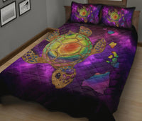 Hawaii Map Turtle Galaxy Quilt Bed Set - AH - Purple - Polynesian Pride