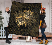 Hawaii Premium Quilt - Turtle Strong Pattern Hibiscus Plumeria Gold AH - Polynesian Pride