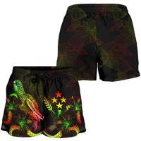 Kosrae Polynesian Women's Shorts - Turtle With Blooming Hibiscus Reggae - Polynesian Pride