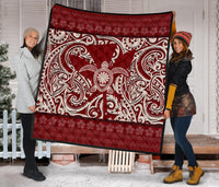 Hawaii Luxury Premium Quilt Red - Kanaka Maoli Turtle Polynesian Tattoo Pattern - Polynesian Pride